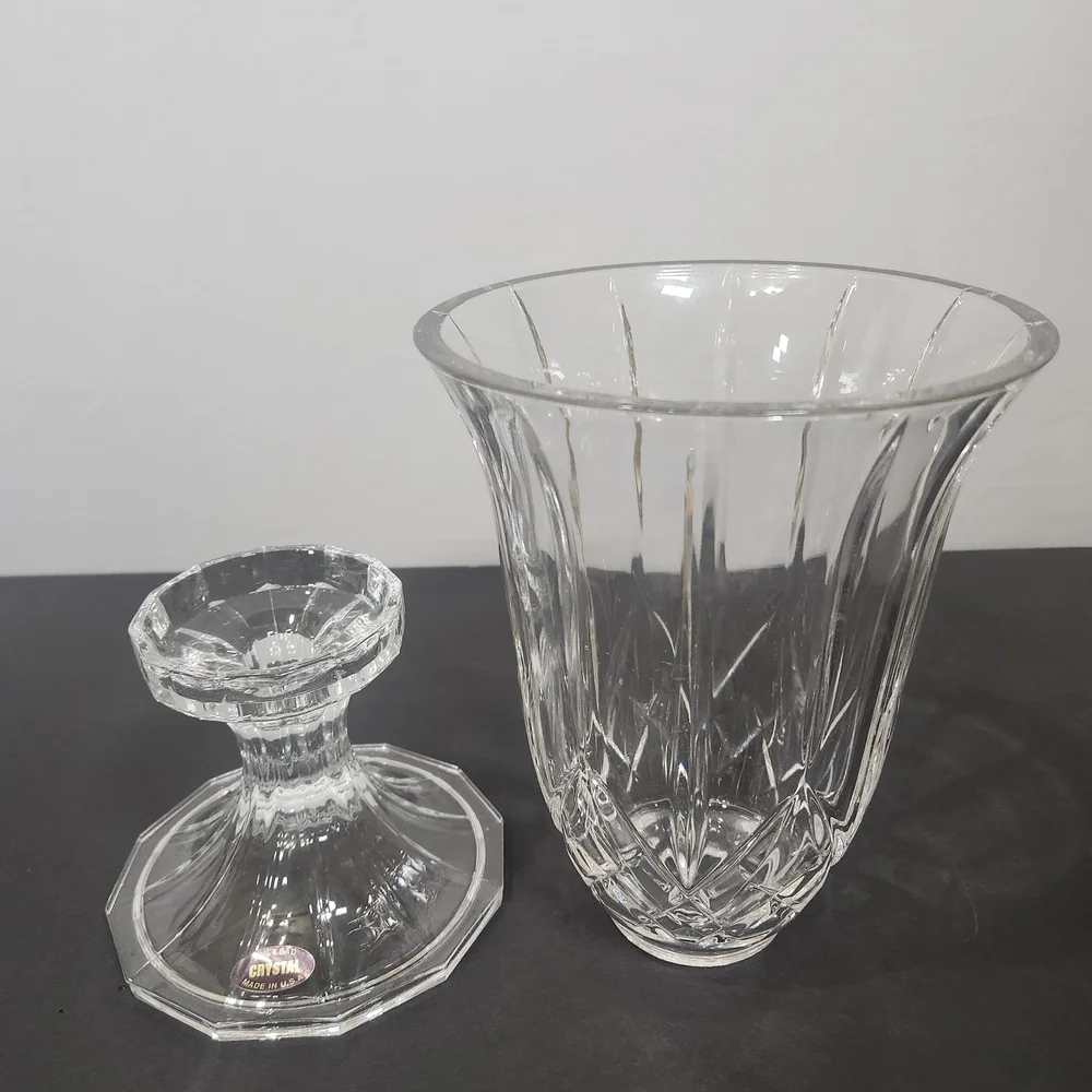 Vintage 24% Lead Crystal 2 Peice Candle Holder with Intricate Accents.